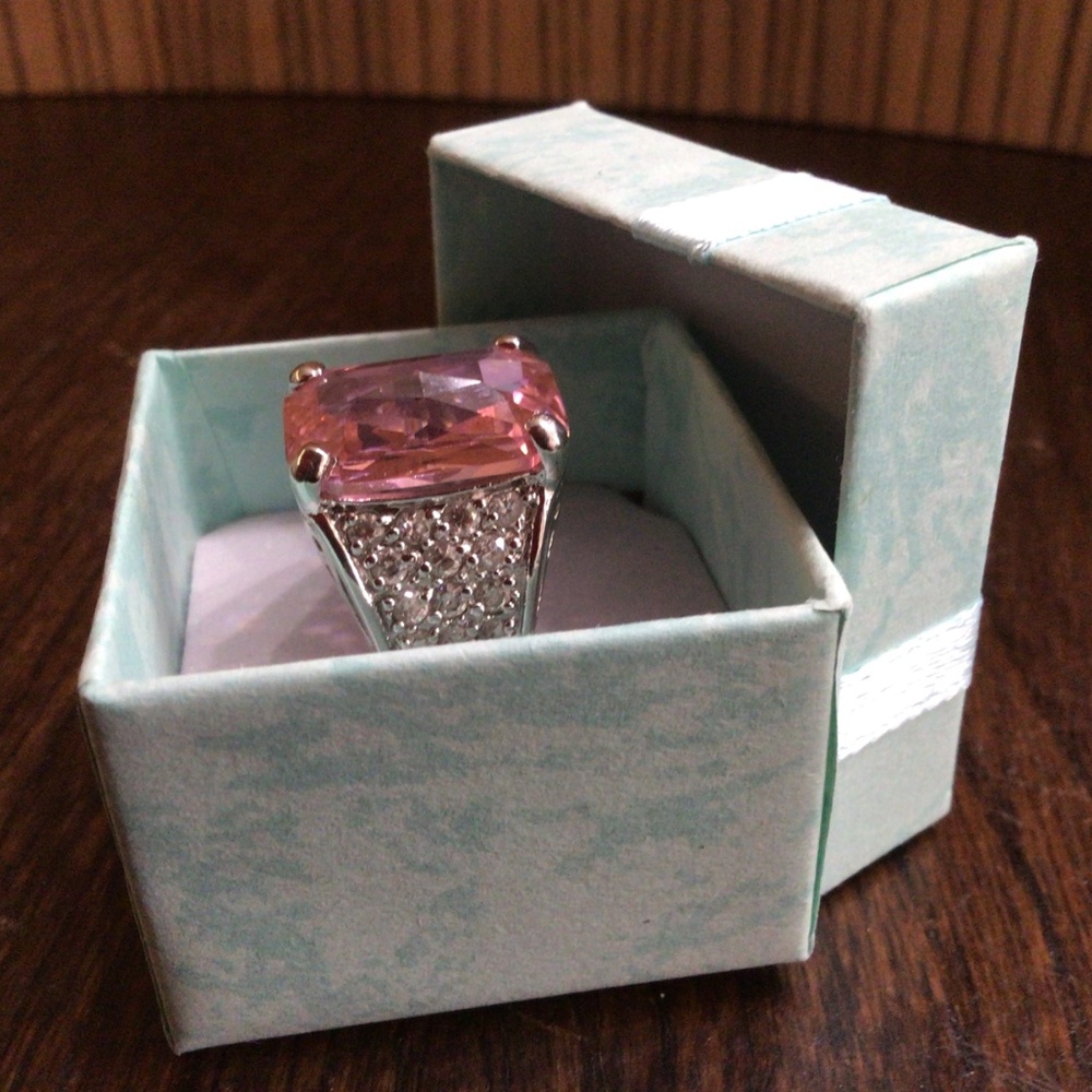 925 Sterling Silver Large Pink Rectangular Stone … - image 3